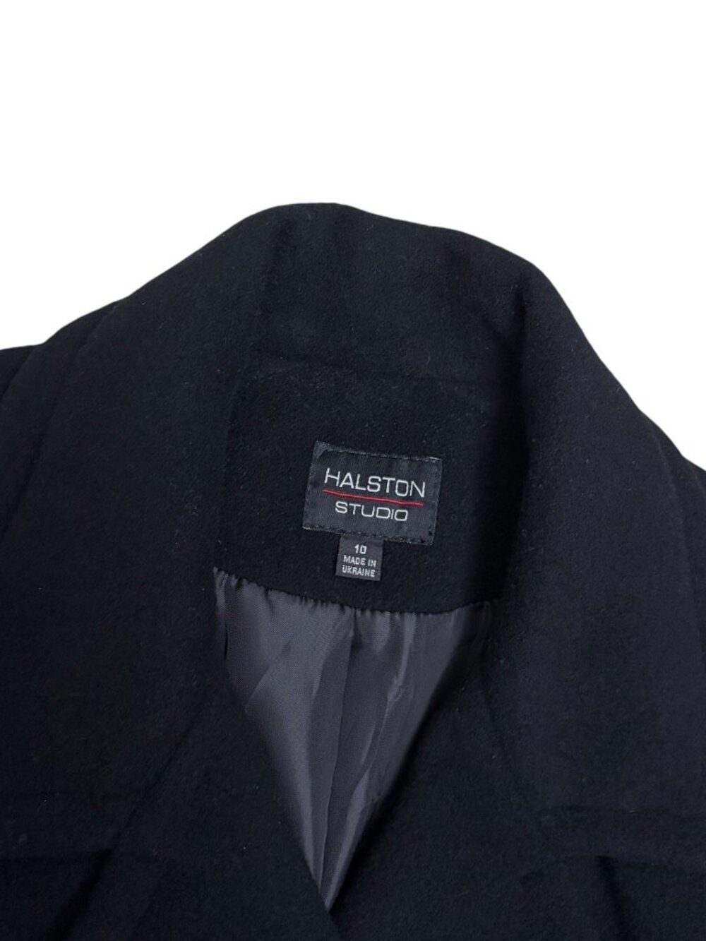 HALSTON WOOL & CASHMERE PeaCoat Black Luxury Business Winter Jacket Women Medium - Picture 3 of 6